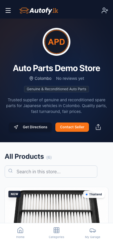The AutoFy public seller storefront, exactly as a buyer sees it on their phone