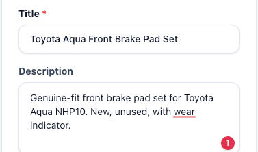 Adding a part listing with details, price and photos on AutoFy