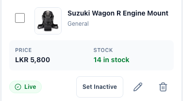 Updating price, stock and availability for a listed part on AutoFy